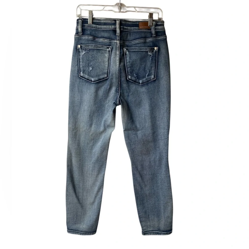 Judy Blue Womens Jeans, Medium Blue, Destroyed Detail, Boyfriend Fit, Size 28